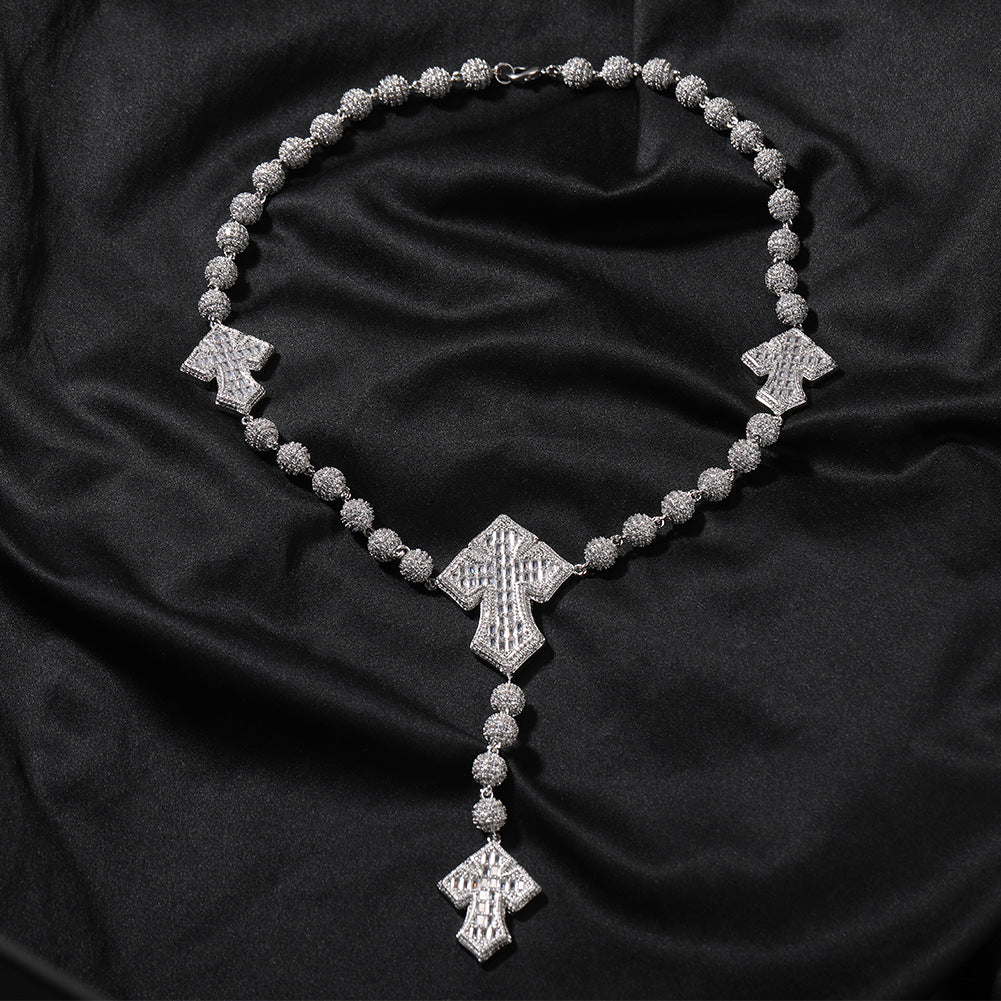Hip Hop Beaded Zirconia Cross Necklace