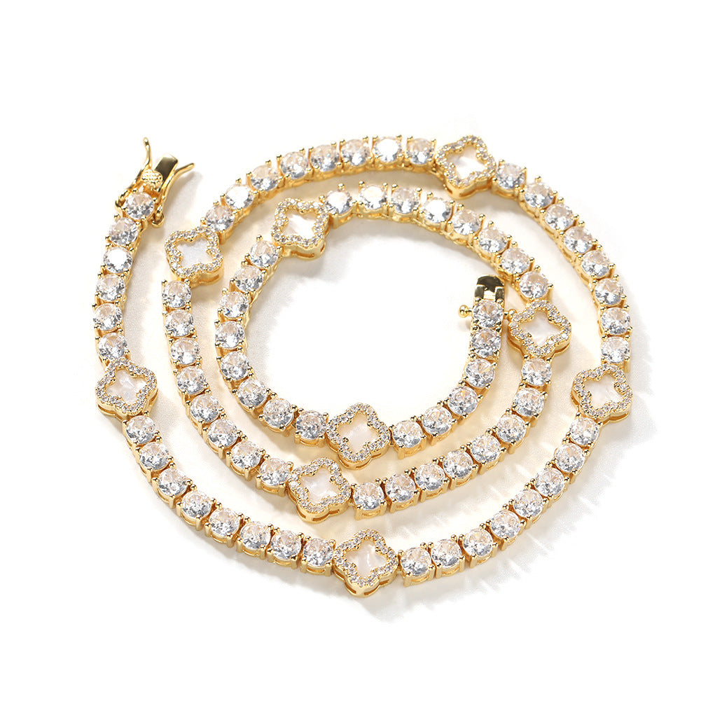 Hip-hop four-leaf clover diamond tennis chain necklace bracelet
