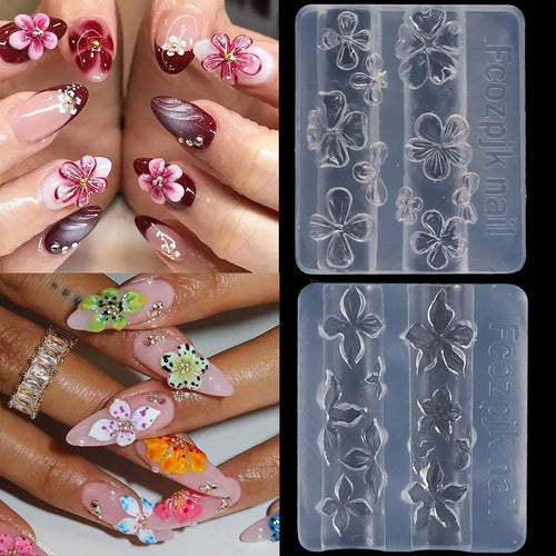 2/3pcs Relief Lily Flowers Nail Carving Mold 3D Silicone Hibiscus Flowers Petals Modeling Templates Clear Resin Epoxy Nail Tools